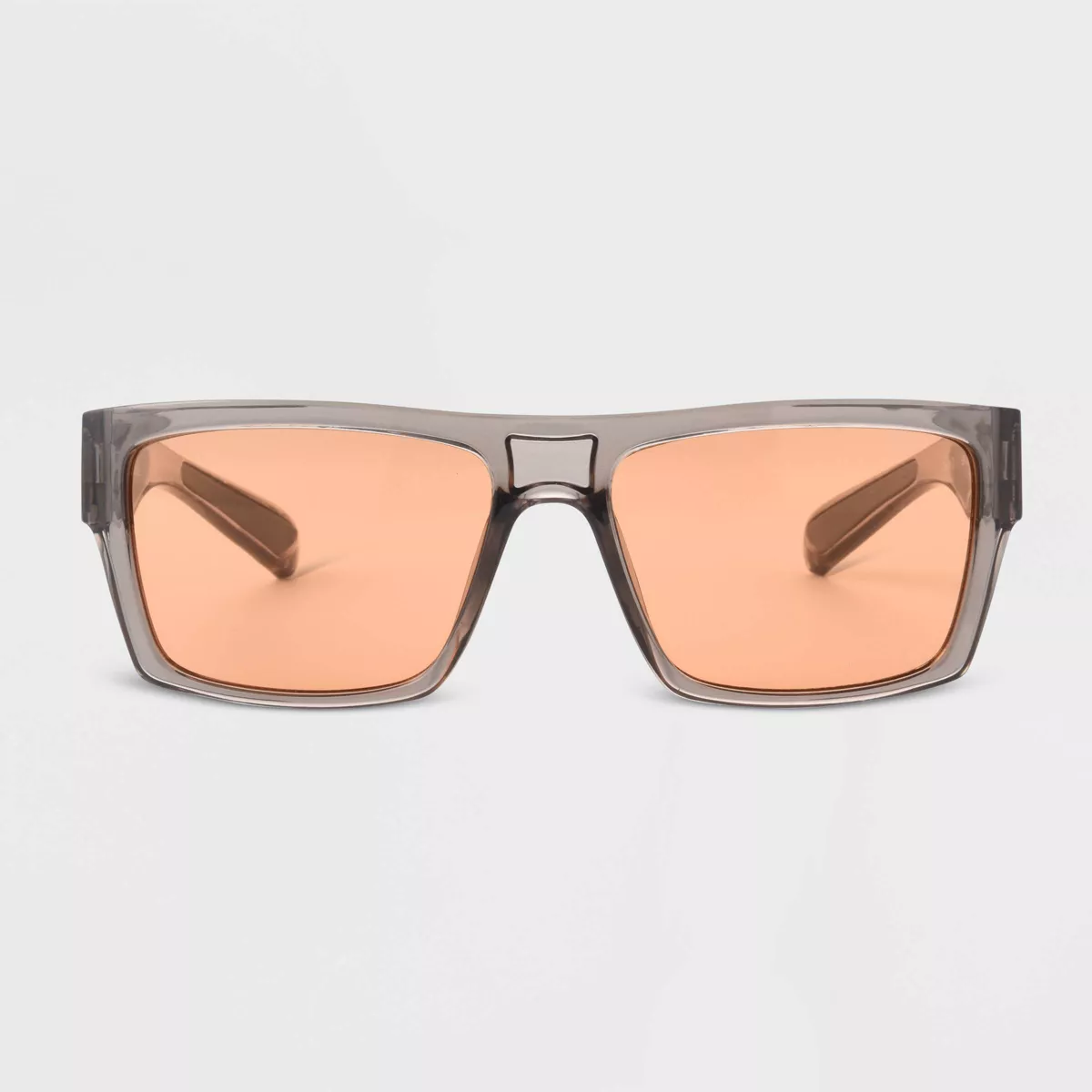 Men's Shiny Crystal Plastic Rectangle Sunglasses with Orange Lenses