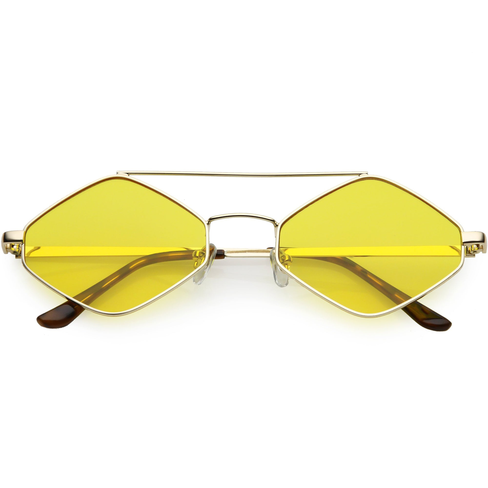 Retro Hexagon Diamond Shaped Color Toned Flat Lens Sunglasses