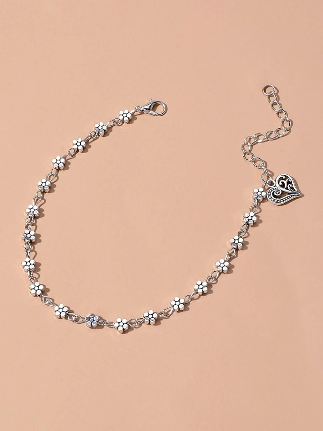 Ankle Bracelet Personalized Stylish Simple Women's Body Jewelry For Party Evening Gift Classic Alloy Heart Flower Silver 1pcs