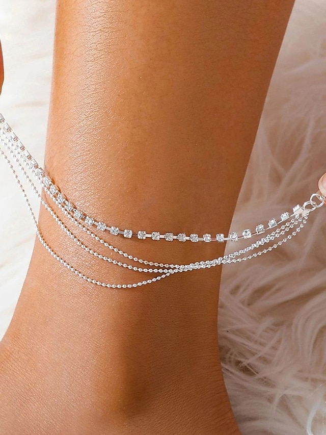 Ankle Bracelet Women's Body Jewelry For Holiday Beach Rhinestone Alloy Silver 1 PC